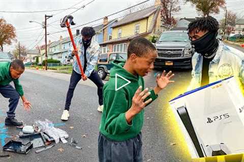 Destroying Kids PS4 in the hood & Surprising With A PS5 !!! (HILARIOUS)