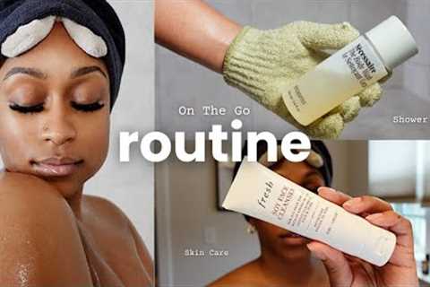 FULL SHOWER AND SKIN CARE ROUTINE (ON-THE-GO & UNSPONSORED) | MOISTURIZING, SOFT & GLOWY..