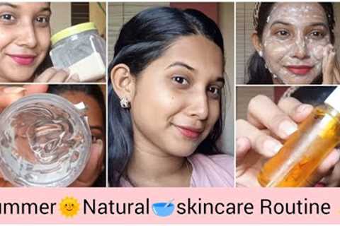 Natural🥣☘️Summer🌞Skincare Routine || 4 step skincare routine with all home remedies🥣 || Debleena ..